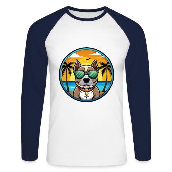 American Pitbull Terrier Dog Breed Cartoon Beach - Unisex Long Sleeve Baseball T-Shirt - white/navy - Front - Nik (191cm)