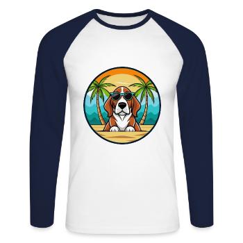 Basset Artesien Normand Dog Breed Cartoon Beach - Unisex Long Sleeve Baseball T-Shirt - white/navy - Front - Nik (191cm)