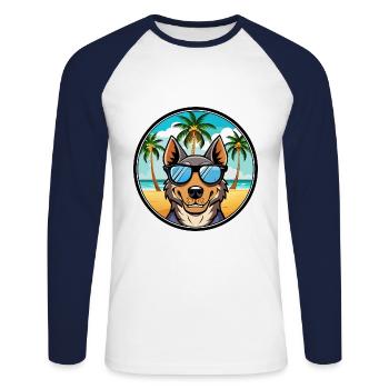Beauceron Chien Race Dessin Animé Lunettes De Soleil Plage - T-shirt baseball manches longues Homme - blanc/marine - Devant - Nik (191cm)