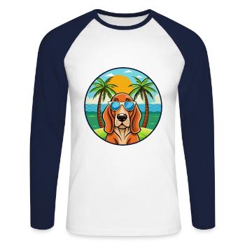 Basset Fauve De Bretagne Hunderasse Cartoon Strand - Unisex Baseballshirt langarm - Weiß/Navy - Vorne - Nik (191cm)