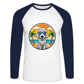 Bedlington Terrier Chien Race Dessin Animé Lunettes de Soleil - T-shirt baseball manches longues Homme - blanc/marine - Devant - Nik (191cm)