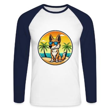 Australian Kelpie Dog Breed Cartoon Sunglass Beach - Unisex Long Sleeve Baseball T-Shirt - white/navy - Front - Nik (191cm)