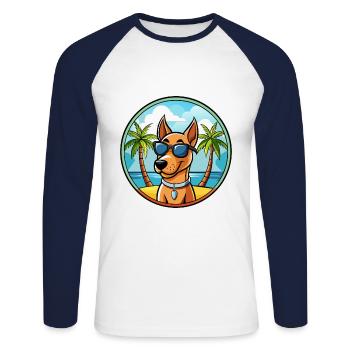 Andalusischer Windhund Rasse Cartoon Sonnenbrille Strand - Unisex Baseballshirt langarm - Weiß/Navy - Vorne - Nik (191cm)