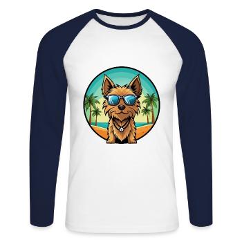 Australian Silky Terrier Dog Breed Cartoon Beach - Unisex Long Sleeve Baseball T-Shirt - white/navy - Front - Nik (191cm)