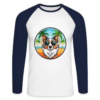Lunettes de soleil de race de chien de berger australien - T-shirt baseball manches longues Homme - blanc/marine - Devant - Nik (191cm)
