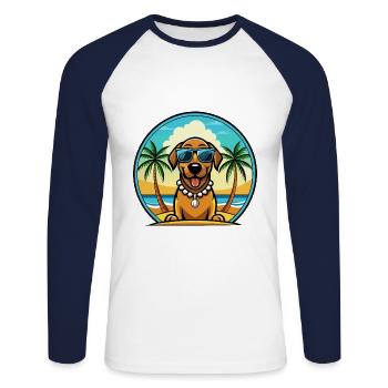 Bavarian Mountain Hound Dog Breed Cartoon Beach - Unisex Long Sleeve Baseball T-Shirt - white/navy - Front - Nik (191cm)