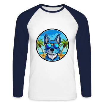 Blue Heeler Dog Breed Cartoon Sunglasses Beach - Unisex Long Sleeve Baseball T-Shirt - white/navy - Front - Nik (191cm)