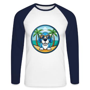 Lunettes de soleil de dessin animé Blue Gascony Basset Dog Breed - T-shirt baseball manches longues Homme - blanc/marine - Devant - Nik (191cm)