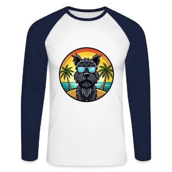 Lunettes de soleil de dessin animé de race de chien terrier russe noir - T-shirt baseball manches longues Homme - blanc/marine - Devant - Nik (191cm)