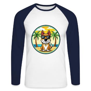 Ariegeois Chien Race Dessin Animé Lunettes de Soleil Plage - T-shirt baseball manches longues Homme - blanc/marine - Devant - Nik (191cm)