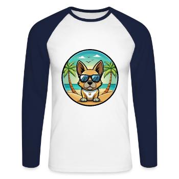 Braque Français Chien Race Dessin Animé Lunettes de Soleil Plage - T-shirt baseball manches longues Homme - blanc/marine - Devant - Nik (191cm)