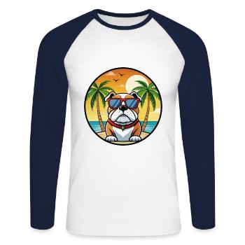Bulldogge Rasse Cartoon Sonnenbrille Strand - Unisex Baseballshirt langarm - Weiß/Navy - Vorne - Nik (191cm)