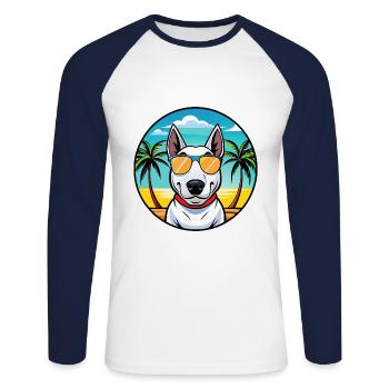 Bull Terrier Dog Breed Cartoon Sunglasses Beach - Unisex Long Sleeve Baseball T-Shirt - white/navy - Front - Nik (191cm)