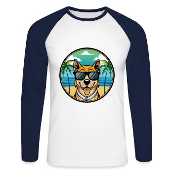 Cao De Castro Laboreiro Hunderasse Cartoon Strand - Unisex Baseballshirt langarm - Weiß/Navy - Vorne - Nik (191cm)