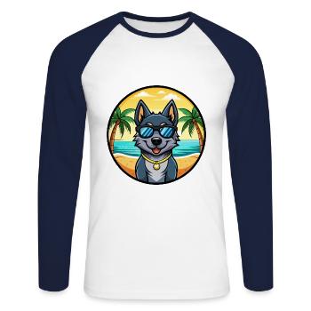 Black Norwegian Elkhound Dog Breed Cartoon Beach - Unisex Long Sleeve Baseball T-Shirt - white/navy - Front - Nik (191cm)