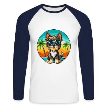 Biewer Terrier Dog Breed Cartoon Sunglasses Beach - Unisex Long Sleeve Baseball T-Shirt - white/navy - Front - Nik (191cm)