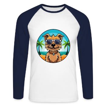 Border Terrier Dog Breed Cartoon Sunglasses Beach - Unisex Long Sleeve Baseball T-Shirt - white/navy - Front - Nik (191cm)