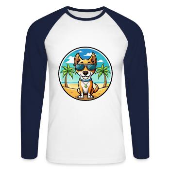 Terrier brésilien chien race dessin animé lunettes de soleil plage - T-shirt baseball manches longues Homme - blanc/marine - Devant - Nik (191cm)