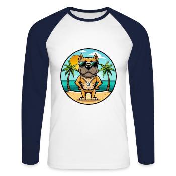 Bull Boxer Chien Race Dessin Animé Lunettes De Soleil Plage - T-shirt baseball manches longues Homme - blanc/marine - Devant - Nik (191cm)