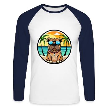 Bullmastiff Chien Race Dessin Animé Lunettes De Soleil Plage - T-shirt baseball manches longues Homme - blanc/marine - Devant - Nik (191cm)