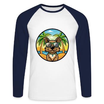 Cao da Serra de Aires Hunderasse Cartoon Sonnenbrille - Unisex Baseballshirt langarm - Weiß/Navy - Vorne - Nik (191cm)