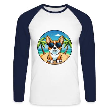 Cardigan Welsh Corgi Dog Breed Cartoon Sunglasses - Unisex Long Sleeve Baseball T-Shirt - white/navy - Front - Nik (191cm)