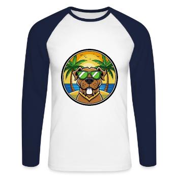 Brasilianische Dogge Hunderasse Cartoon Sonnenbrille Strand - Unisex Baseballshirt langarm - Weiß/Navy - Vorne - Nik (191cm)