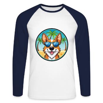 Brittany Dog Breed Cartoon Lunettes de soleil Beach - T-shirt baseball manches longues Homme - blanc/marine - Devant - Nik (191cm)