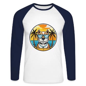 Bully Kutta Chien Race Dessin Animé Lunettes De Soleil Plage - T-shirt baseball manches longues Homme - blanc/marine - Devant - Nik (191cm)