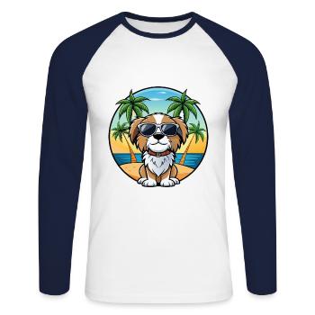 Cavalier Dog Breed Cartoon Sunglasses Beach - Unisex Long Sleeve Baseball T-Shirt - white/navy - Front - Nik (191cm)