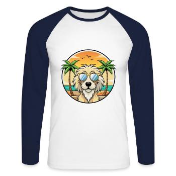 Chien de berger catalan race dessin animé lunettes de soleil plage - T-shirt baseball manches longues Homme - blanc/marine - Devant - Nik (191cm)
