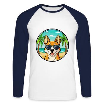 Canaan Chien Race Dessin Animé Lunettes De Soleil Plage - T-shirt baseball manches longues Homme - blanc/marine - Devant - Nik (191cm)