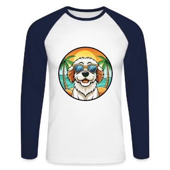 Clumber Spaniel Dog Breed Cartoon Sunglasses Beach - Unisex Long Sleeve Baseball T-Shirt - white/navy - Front - Nik (191cm)