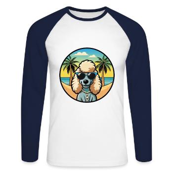 Corded Poodle Dog Breed Cartoon Sunglasses Beach - Unisex Long Sleeve Baseball T-Shirt - white/navy - Front - Nik (191cm)