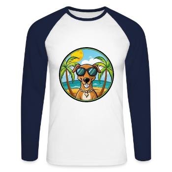 Cretan Hound Dog Breed Cartoon Sunglasses Beach - Unisex Long Sleeve Baseball T-Shirt - white/navy - Front - Nik (191cm)