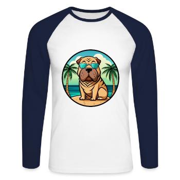 Chinois Shar Pei Chien Race Dessin Animé Lunettes De Soleil Plage - T-shirt baseball manches longues Homme - blanc/marine - Devant - Nik (191cm)