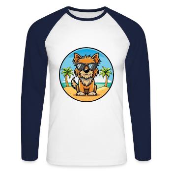 Lunettes de soleil de dessin animé de race de chien griffon belge plage - T-shirt baseball manches longues Homme - blanc/marine - Devant - Nik (191cm)