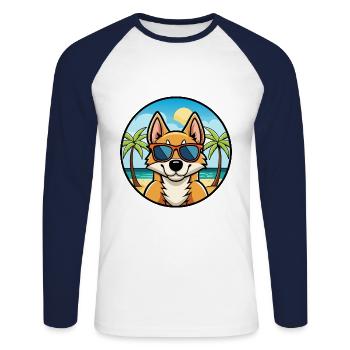 Chilean Fox Terrier Dog Breed Cartoon Sunglasses - Unisex Long Sleeve Baseball T-Shirt - white/navy - Front - Nik (191cm)