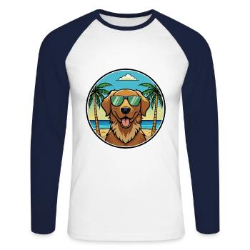 Chesapeake Bay Retriever Dog Breed Cartoon Beach - Unisex Long Sleeve Baseball T-Shirt - white/navy - Front - Nik (191cm)