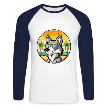 Czechoslovakian Wolfdog Breed Cartoon Sunglasses - Unisex Long Sleeve Baseball T-Shirt - white/navy - Front - Nik (191cm)