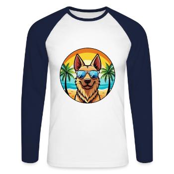 Berger Hollandais Chien Race Dessin Animé Lunettes De Soleil Plage - T-shirt baseball manches longues Homme - blanc/marine - Devant - Nik (191cm)