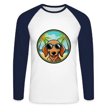 Teckel Chien Race Dessin Animé Lunettes De Soleil Plage - T-shirt baseball manches longues Homme - blanc/marine - Devant - Nik (191cm)