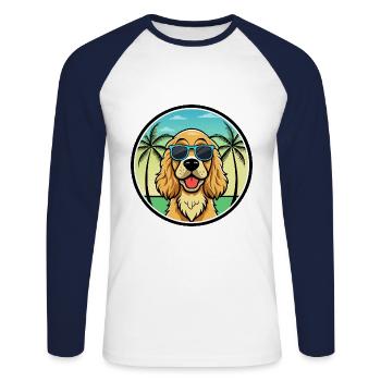 Englischer Cocker Spaniel Hunderasse Cartoon Beach - Unisex Baseballshirt langarm - Weiß/Navy - Vorne - Nik (191cm)