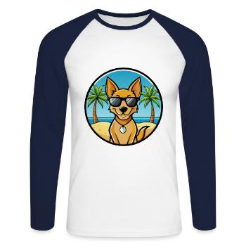 Dingo Hund Rasse Cartoon Sonnenbrille Strand - Unisex Baseballshirt langarm - Weiß/Navy - Vorne - Nik (191cm)