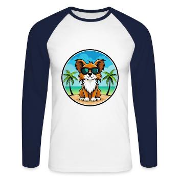 Lunettes de soleil de dessin animé de race de chien de race de chien anglais - T-shirt baseball manches longues Homme - blanc/marine - Devant - Nik (191cm)