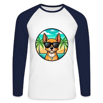 English Toy Terrier Dog Breed Cartoon Sunglasses - Unisex Long Sleeve Baseball T-Shirt - white/navy - Front - Nik (191cm)