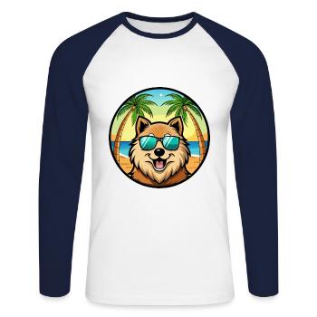 Eurasier Dog Breed Cartoon Sunglasses Beach - Unisex Long Sleeve Baseball T-Shirt - white/navy - Front - Nik (191cm)