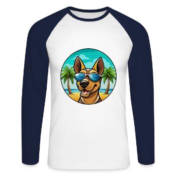 Finnish Hound Dog Breed Cartoon Sunglasses Beach - Unisex Long Sleeve Baseball T-Shirt - white/navy - Front - Nik (191cm)