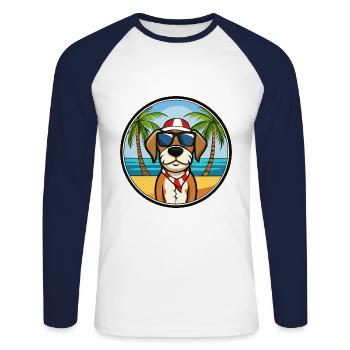 Lunettes de soleil de dessin animé de race de chien de chasse tricolore français - T-shirt baseball manches longues Homme - blanc/marine - Devant - Nik (191cm)