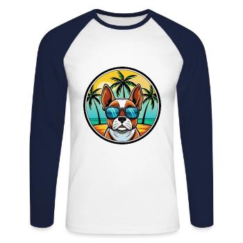 French Spaniel Dog Breed Cartoon Sunglasses Beach - Unisex Long Sleeve Baseball T-Shirt - white/navy - Front - Nik (191cm)